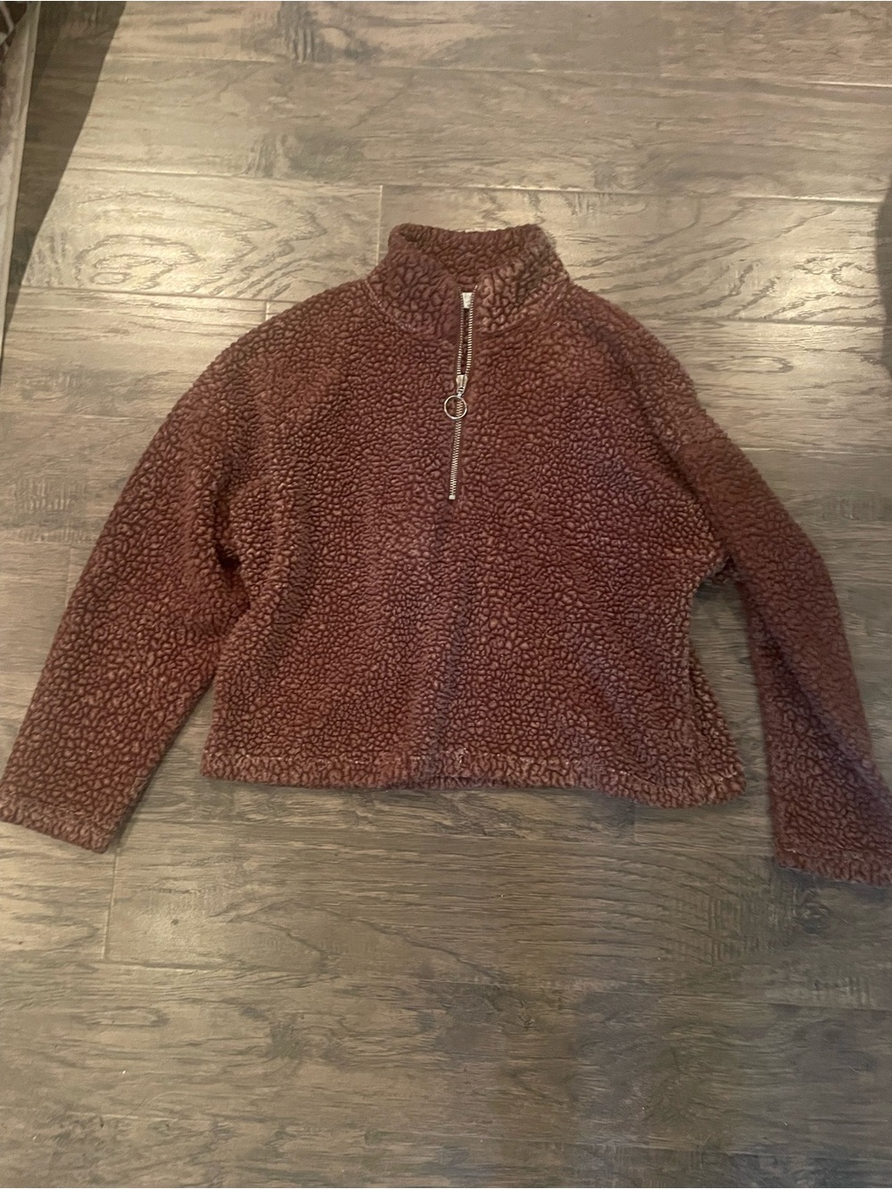 Cozy Women’s Brown Sherpa Half-Zip Fall Sweater Size M